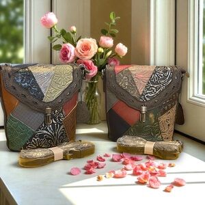 🆕 Bohemian - Genuine Leather Patchwork - Crossbody Bag - One Of A Kind - Custom